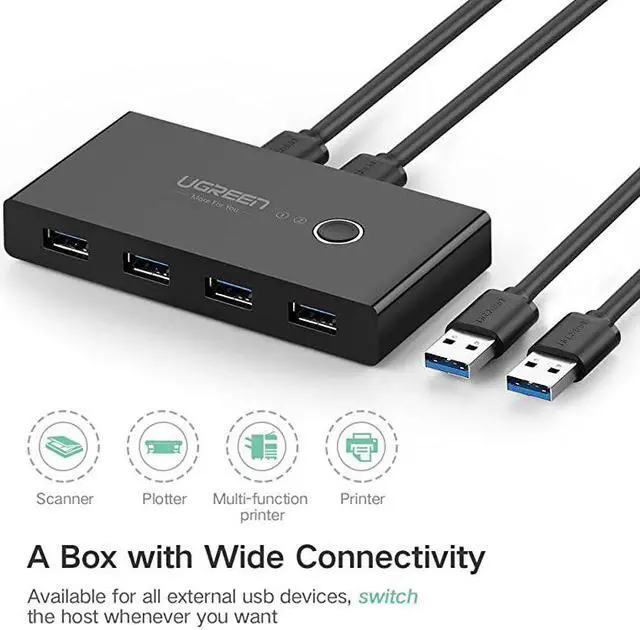Alt view image 4 of 7 - USB 30 Sharing Switch Selector 4 Port 2 Computers Peripheral Switcher Adapter Hub for PC Printer Scanner Mouse Keyboard with One Button Swapping and 2 Pack USB Male Cable