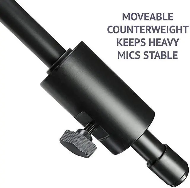 Alt view image 4 of 7 - Professional Microphone Stand Heavy Duty 90 Studio Overhead Boom Stand with Rolling Caster Wheels 87 Extra Long Telescoping Arm Mount Foldable Tripod Legs amp Adjustable Counterweight