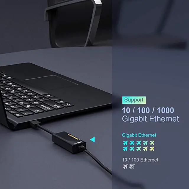 Alt view image 2 of 7 - USB 30 Network Adapter  Gold Plated USB to RJ45 Gigabit Ethernet Adapter Supporting 101001000 Mbps Ethernet for Windows MacmacOS Black