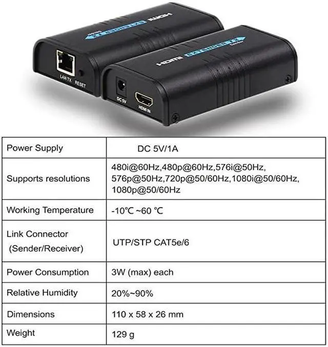 Alt view image 7 of 7 - HDMI Extender 120m Over TCP IP Rj45 Cat5 Cat5e Cat6 Cat6e UTP STP Ethernet LAN Switch Network Support 400ft 1080P Black HSV373 A Pair