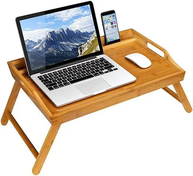 Alt view image 2 of 7 - Media Bed Tray with Phone Holder Fits up to 173 Inch Laptops and Most Tablets Natural Bamboo Style No 78107