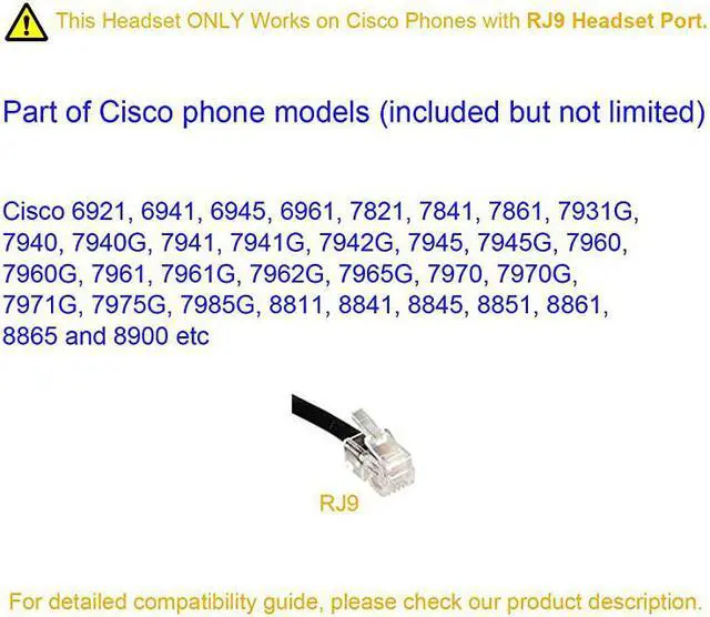 Alt view image 4 of 7 - Cisco Headset with Noise Cancelling Microphone Telephone Headset for Cisco Office Phones 6921 7821 7861 7940 7941G 7942G 7945G 7960G 7961G 7962G 7965G 7970 7971G 7975G 8811 8851 8865 9971 etc