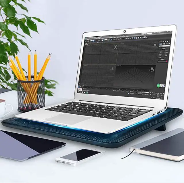 Alt view image 6 of 7 - Laptop Cooling Pad, Portable Slim Quiet USB Powered Laptop Notebook Cooler Cooling Pad Stand Chill Mat with 3 Blue LED Fans, Fits 12-17 Inches