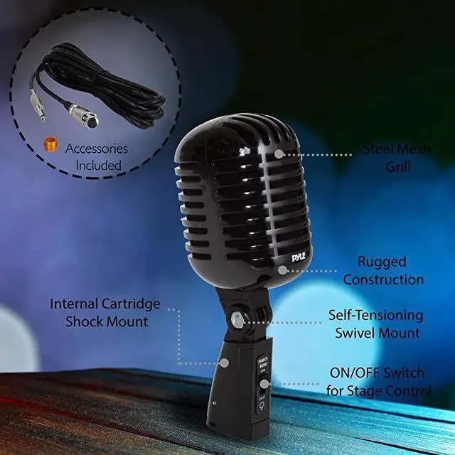 Alt view image 5 of 7 - Classic Retro Dynamic Vocal Microphone Old Vintage Style Unidirectional Cardioid Mic with XLR Cable Universal Stand Compatible Live Performance In Studio Recording  Pro PDMICR42BK Black