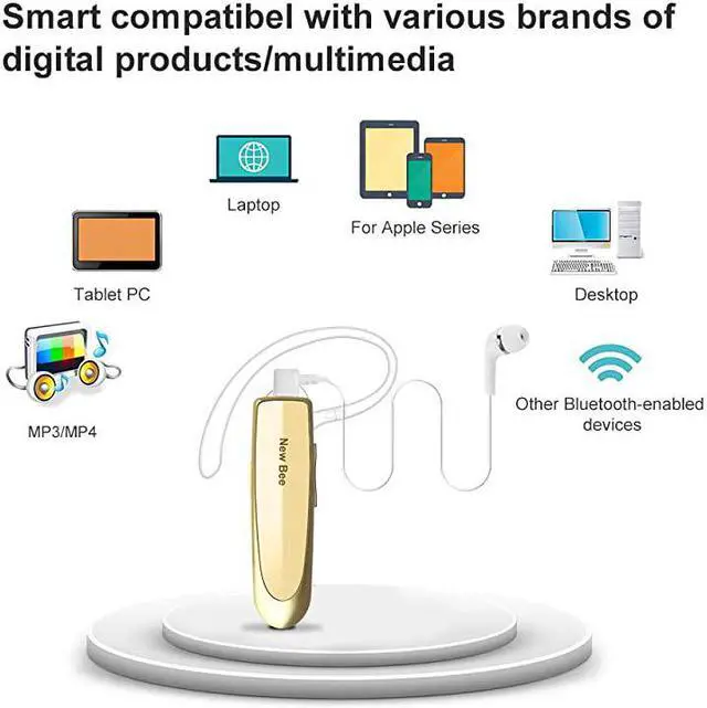 Alt view image 5 of 7 - Bluetooth Earpiece V50 Wireless Handsfree Headset 24 Hrs Driving Headset 60 Days Standby Time with Noise Cancelling Mic Headsetcase for iPhone Android Samsung Laptop Truck Driver White Gold