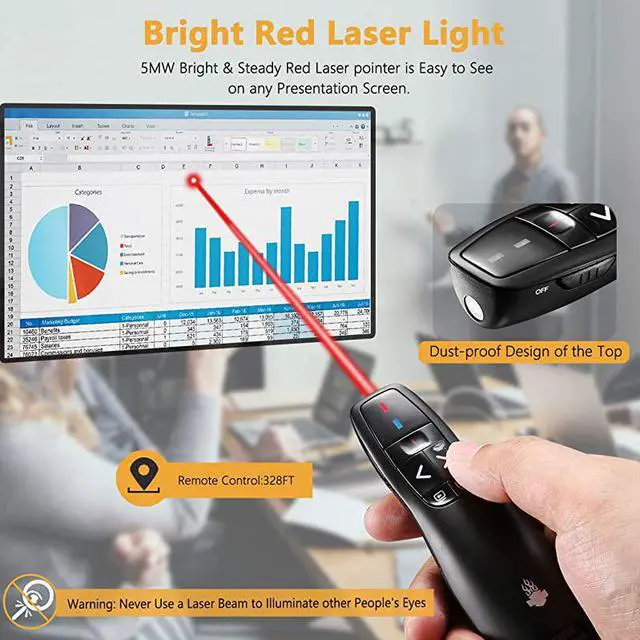 Alt view image 3 of 7 - Clicker Remote Laser Pointer Wireless USB Presenter Slideshow PowerPoint Clicker Compatible with Win10MAC Support PPTKeynoteGoogle Slides K100B
