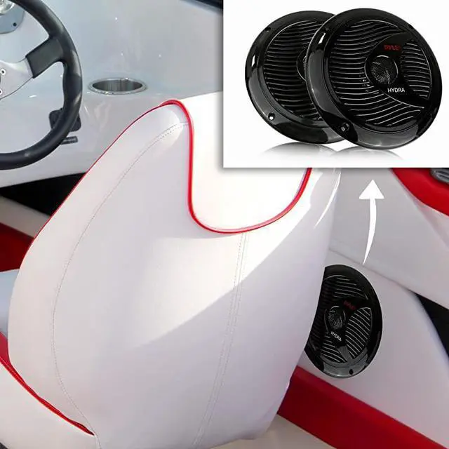 Alt view image 5 of 5 - 65 Inch Dual Marine Speakers 2 Way Waterproof and Weather Resistant Outdoor Audio Stereo Sound System with 150 Watt Power Polyprone Cone and Cloth Surround 1 Pair  PLMR60B Black