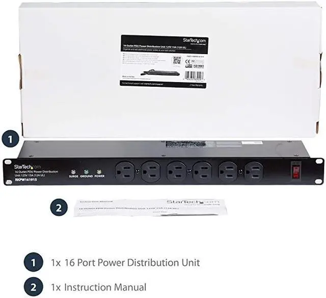 Alt view image 7 of 7 - com 16 Outlet Horizontal 1U Rack Mount PDU Power Strip for Network Server Racks Surge Protection 120V15A 6ft Power Cord RKPW161915