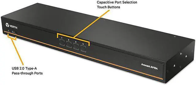 Alt view image 2 of 6 - Vertiv  1x4 Rackmount or Desktop, Single-User KVM Switch with USB, Touch Button and Hotkey Switching, Cascade Support and Internal Power Supply, Ideal for Small Data Centers (AV104-400)