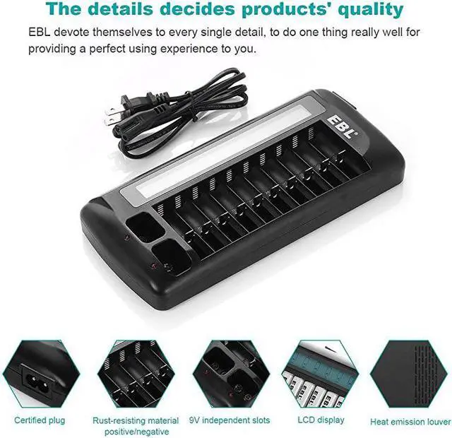 Alt view image 3 of 7 - 12 Bay LCD Universal Battery Charger for Rechargeable AA AAA 9V NIMH NICD Batteries