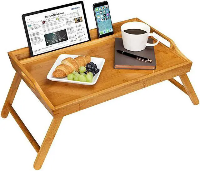 Main image of Media Bed Tray with Phone Holder Fits up to 173 Inch Laptops and Most Tablets Natural Bamboo Style No 78107