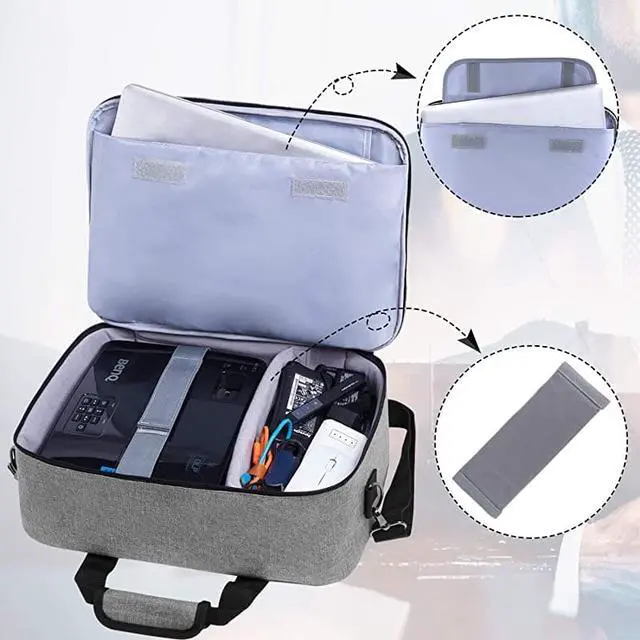 Alt view image 2 of 7 - Projector Case Projector Bag with Protective Laptop Sleeve Projector Carrying Case with Accessories Pockets Large16 x 115 x 575 Inches Gray