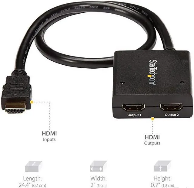 Alt view image 5 of 7 - com 4K HDMI Splitter 1 In 2 Out - 4K 30Hz HDMI 1.4 2 Port Video Splitter Box -with high speed HDMI cable, USB power cable - Black (ST122HD4KU)