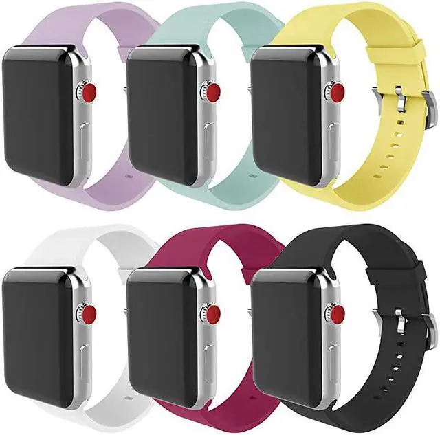 Main image of Compatible with Apple Watch Band 42mm 44mm Soft Silicone Replacement Band for iWatch Series SE 6 Series 5 Series 4 Series 3 Series 2 Series 1 6 Pack