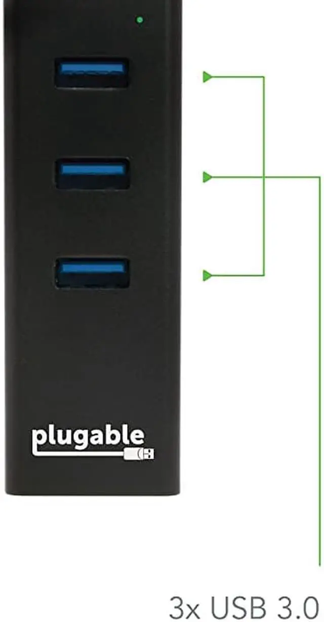 Alt view image 3 of 7 - USB Hub with Ethernet 3 Port USB 30 Bus Powered Hub with Gigabit Ethernet Compatible with Windows MacBook Linux Chrome OS Includes USB C and USB 30 Cables
