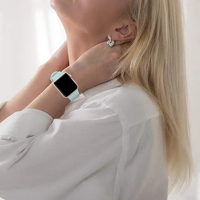 Alt view image 2 of 7 - Compatible with Apple Watch Band 42mm 44mm Soft Silicone Replacement Band for iWatch Series SE 6 Series 5 Series 4 Series 3 Series 2 Series 1 6 Pack