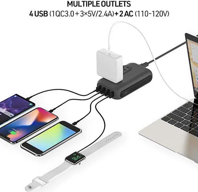 Alt view image 6 of 7 - Power Converter 220V to 110V International Voltage Converter for Hair StraightenerCurling Iron Step Down Universal Travel Adapter Europe UKAUUSin 2Outlet 4Port USB Charger QC30 Grey