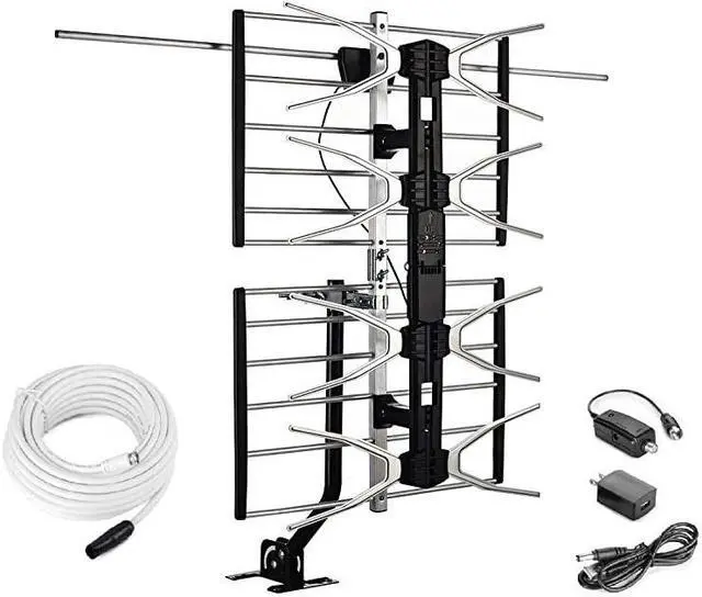 Main image of Digital HDTV Outdoor Amplified Antenna 150 Miles Range Mounting Pole 40 feet RG6 Coaxial Cable Included Optimized Performance in UHF VHF Tools Free Installation