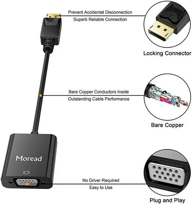 Alt view image 2 of 3 - DisplayPort DP to VGA Adapter 10 Pack GoldPlated Display Port to VGA Adapter Male to Female Compatible with Computer Desktop Laptop PC Monitor Projector HDTV Black