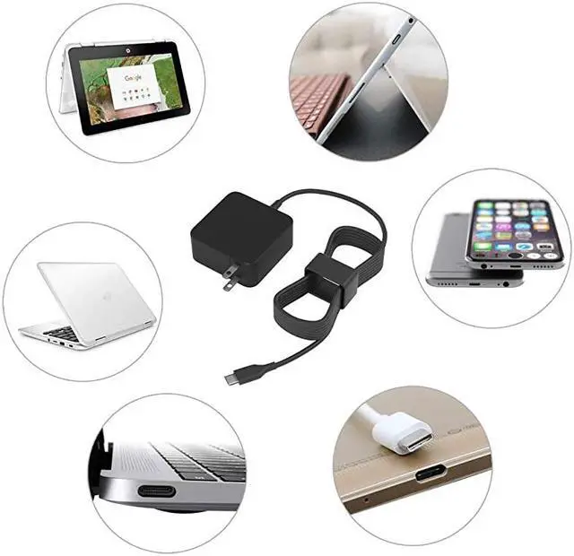 Alt view image 4 of 5 - USB Type C AC Charger for Lenovo Chromebook 100e 300e 500e C330 C340 S330 S340 ThinkPad T480 T480s T580 T580s L480 L580 E480 E580 Yoga 910 72013 91013 USBC Laptop Power Supply Adapter Cord