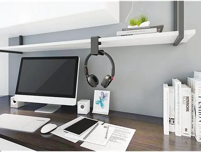 Alt view image 2 of 7 - Gaming Headset Headphone Hook Holder Hanger Mount Headphones Stand with Adjustable Rotating Arm Clamp Under Desk Design Universal Fit Built in Cable Clip Organizer EURPMASK