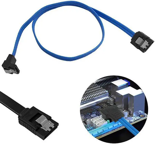 Alt view image 5 of 7 - Set of 12, Straight and 90 Degree Right-Angle SATA III Cable 6.0 Gbps with Locking Latch,  SATA III Cable (6X Black, 6X Blue)