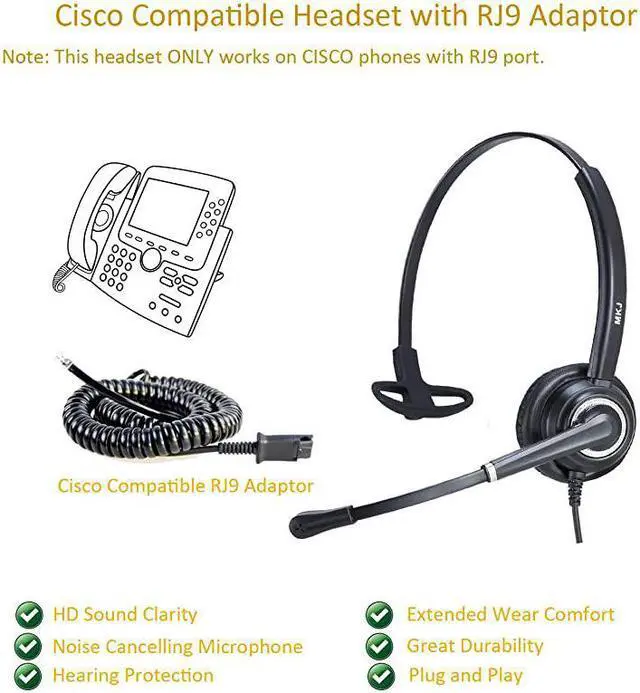 Alt view image 2 of 7 - Cisco Headset with Noise Cancelling Microphone Telephone Headset for Cisco Office Phones 6921 7821 7861 7940 7941G 7942G 7945G 7960G 7961G 7962G 7965G 7970 7971G 7975G 8811 8851 8865 9971 etc