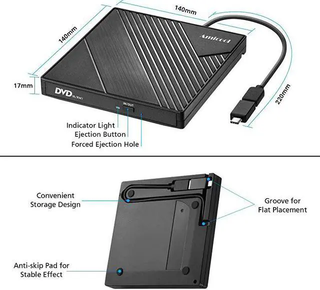 Alt view image 5 of 7 - External DVD Drive USB 30 USB C CD Burner  CDDVD +RW Optical DriveSlim Portable DVD CD ROM Rewriter Writer Duplicator for Laptop Desktop PC Windows 1087 MacBook Mac Linux OS Apple BLACK