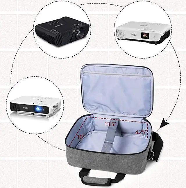 Alt view image 4 of 7 - Projector CaseProjector Bag with Accessories Storage Pockets Compatible with Most Major ProjectorsMedium1375 x 105 x 45 Inches Gray