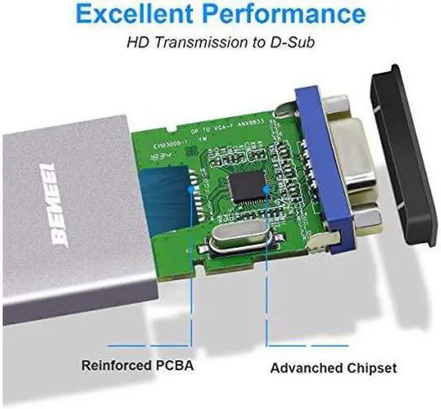 Alt view image 2 of 6 - DisplayPort to VGA  DisplayPort to VGA Adapter Male to Female GoldPlated Adapter