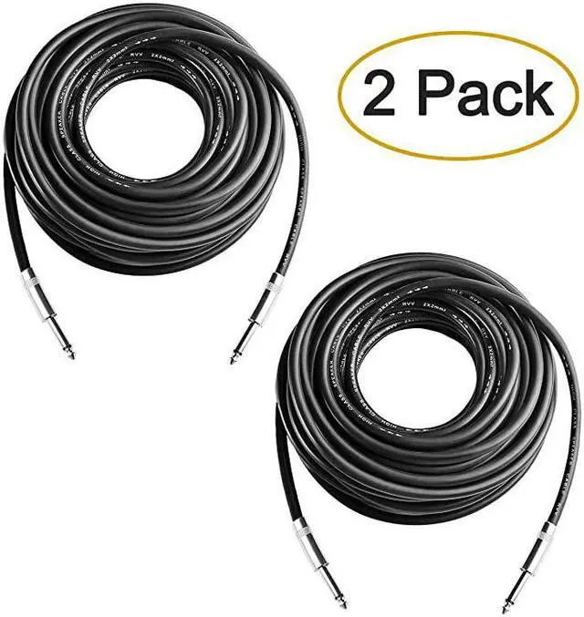Main image of 2Pcs 25 Feet Professional 14 to 14 Speaker Cables Pair 50 ft 12 Gauge 14 Male Inch Audio Amplifier Connection Heavy Duty Cord Wire 25ft