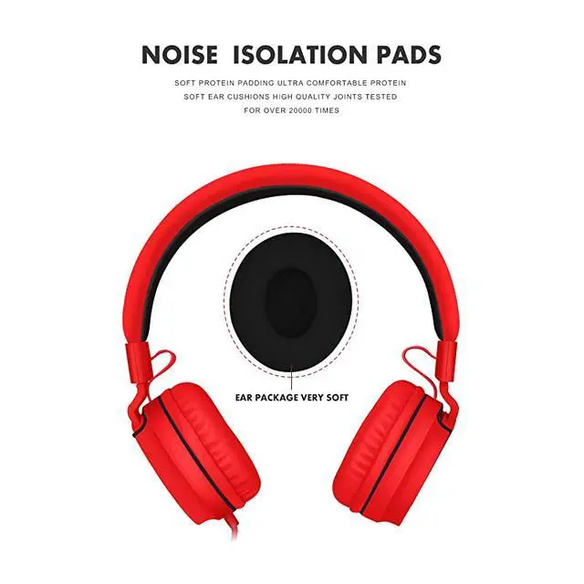 Alt view image 2 of 7 - Stereo Adjustable Foldable Headphones Lightweight Headband Headsets with Microphone 35mm for Cellphones Smartphones iPhone Tablets Laptop Computer Mp34 DVD BlackRed
