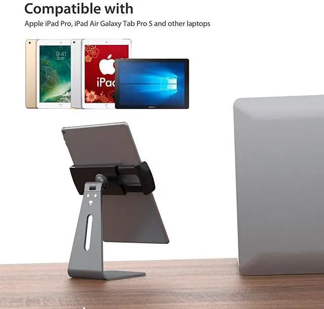 Alt view image 4 of 7 - Tablet Holder Stand Compatible 2020 iPad Pro 360° Rotatable Aluminum Alloy Desktop Holder Tablet Stand Compatible Samsung Galaxy Tab ProS iPad Pro105 97quot 129 iPad Air Surface Pro4 Gray