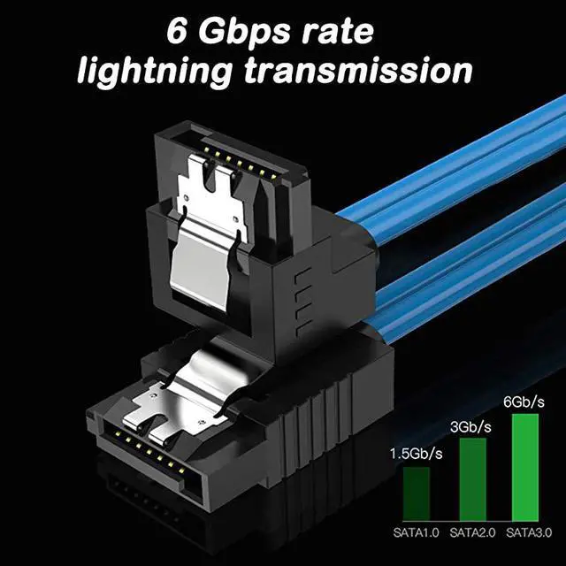 Alt view image 3 of 7 - Set of 12, Straight and 90 Degree Right-Angle SATA III Cable 6.0 Gbps with Locking Latch,  SATA III Cable (6X Black, 6X Blue)