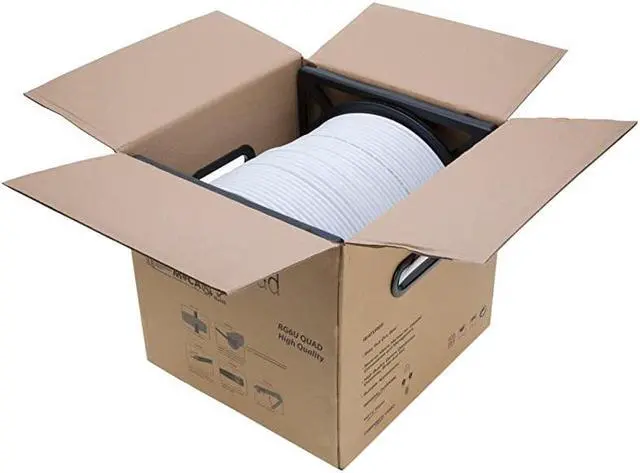 Alt view image 3 of 3 - 500FT White RG6 Quad Shielded Coax Cable Satellite TV Coaxial Wire 18 AWG Copper Clad Steel Conductor Foam PE Core 60 Aluminum Braid PVC Jacket Reel in Box