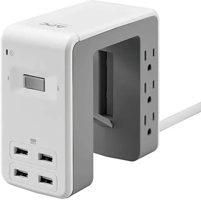 Main image of Desk Mount Power Station PE6U4W, U-Shaped Surge Protector with USB Ports (4), Desk Clamp, 6 Outlet, 1080 Joules