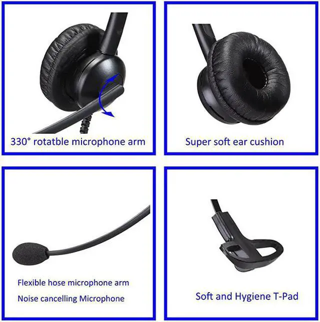 Alt view image 3 of 7 - Headset with Noise Canceling Microphone Duo Call Center Telephone Headset with RJ9 Jack 35mm Connector for Landline Deskphone Cell Phone PC Laptop Work for Polycom Avaya Nortel Aastra