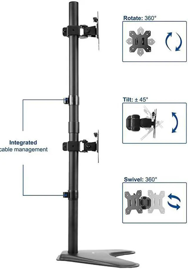 Alt view image 3 of 7 - Dual Monitor Desk Stand Freestanding LCD mount Holds in Vertical Position 2 Screens up to 30 STANDV002L