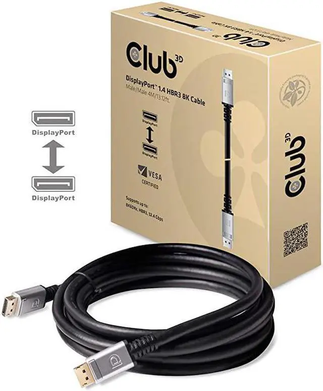 Alt view image 3 of 7 - CAC1069 DisplayPort to DisplayPort 14HBR3 Cable DP 14 8K 60Hz 4m1312 24AWG Black VESA Certified