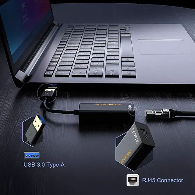 Alt view image 4 of 7 - USB 30 Network Adapter  Gold Plated USB to RJ45 Gigabit Ethernet Adapter Supporting 101001000 Mbps Ethernet for Windows MacmacOS Black