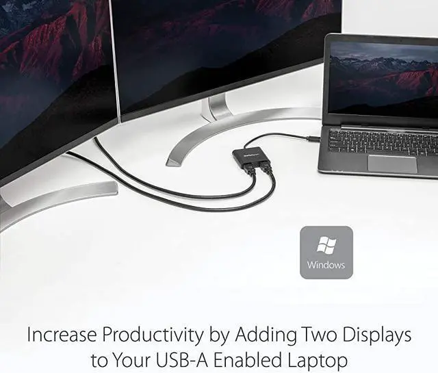 Alt view image 5 of 6 - com USB 30 to Dual HDMI Adapter 4K 30Hz External Video Graphics Card Dual Monitor Display Adapter Supports Windows USB32HD2 Black