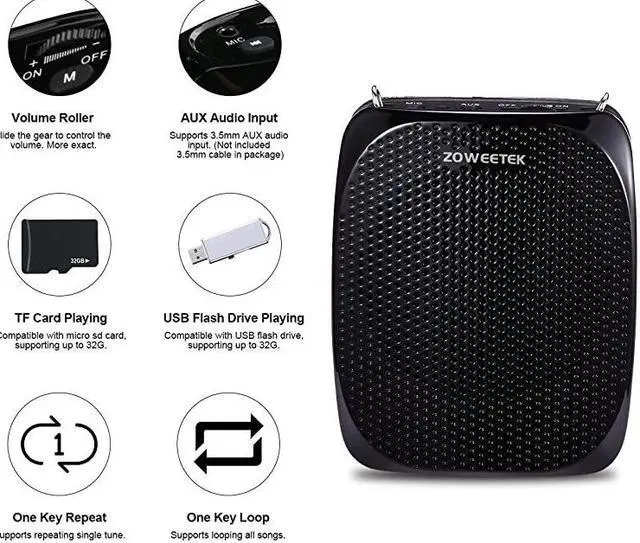 Alt view image 5 of 7 - Portable Rechargeable Mini Voice Amplifier with Wired Microphone Headset and Waistband Supports MP3 Format Audio for Teachers Singing Coaches Training Presentation Tour Guide