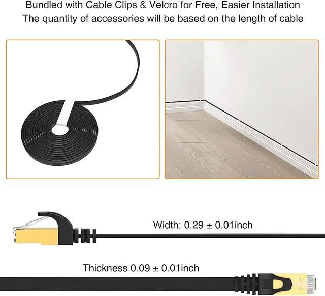 Alt view image 6 of 7 - Cat7 Ethernet Cable - High-Speed 35ft Flat Cat 7 Cable for LAN Network, Router, Gaming, Xbox, and IP Use - Featuring Gold Plated RJ45 Connector, 600Mhz, 10Gbps Speed, Outdoor&Indoor Use