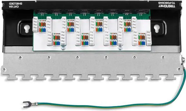 Alt view image 6 of 7 - TRENDnet 8-Port Cat6A Shielded Patch Panel, Wall Mount Ready, 10G Ready, Cat5e,Cat6,Cat6A Compatible, Metal Housing, Color-Coded Labeling for T568A & T568B Wiring, Cable Management, Black, TC-P08C6AS