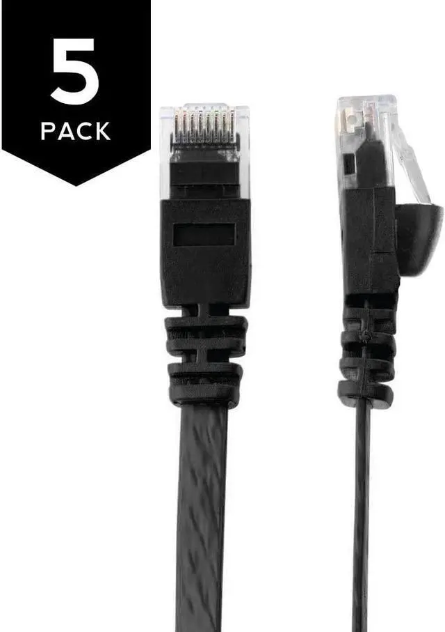 Main image of Buhbo 2 FT Cat6 Flat Ethernet Network Cable RJ45 (5-Pack), Black
