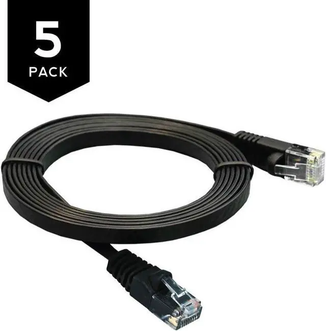Alt view image 2 of 4 - Buhbo 2 FT Cat6 Flat Ethernet Network Cable RJ45 (5-Pack), Black