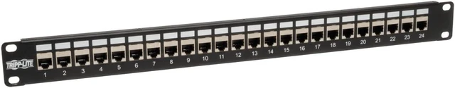 Main image of Tripp Lite 24-Port Cat6 / Cat5 Patch Panel STP Shielded RJ45 Ethernet 1U Rackmount TAA (N254-024-SH)
