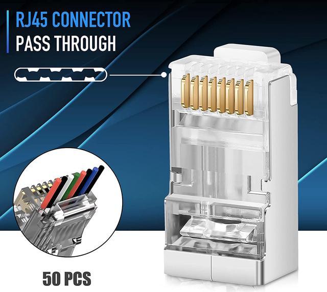 Jadaol Ethernet RJ45 Connector - Ethernet Modular Crimp Connectors Plugs 50  Micron Gold Plated - Only for Cat6 30 or 32 AWG Flat Ethernet Cable 