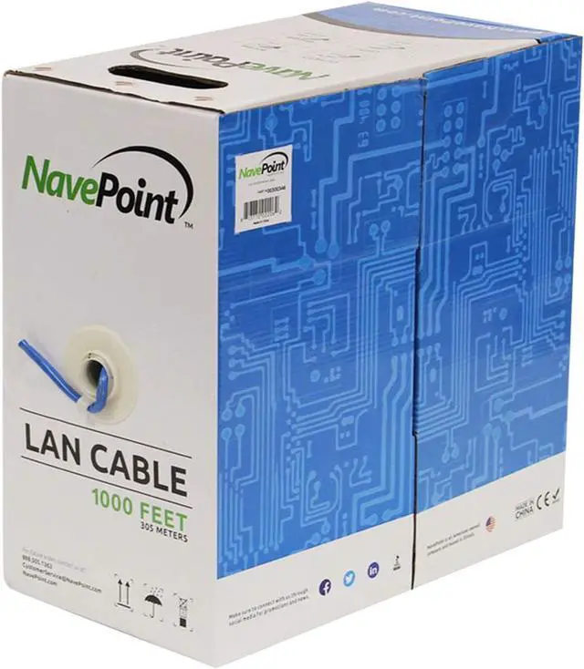 Main image of NavePoint Cat5e (CCA), 1000ft, Blue, Solid Bulk Ethernet Cable, 24AWG 4 Pair, Unshielded Twisted Pair (UTP)