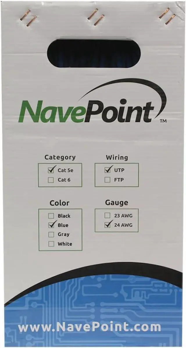 Alt view image 2 of 3 - NavePoint Cat5e (CCA), 1000ft, Blue, Solid Bulk Ethernet Cable, 24AWG 4 Pair, Unshielded Twisted Pair (UTP)